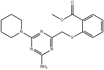 methyl 2-({[4-amino-6-(1-piperidinyl)-1,3,5-triazin-2-yl]methyl}sulfanyl)benzoate 구조식 이미지