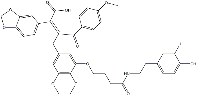 (Z)-2-(1,3-benzodioxol-5-yl)-3-[[3-[4-[2-(4-hydroxy-3-iodophenyl)ethylamino]-4-oxobutoxy]-4,5-dimethoxyphenyl]methyl]-4-(4-methoxyphenyl)-4-oxobut-2-enoic acid 구조식 이미지