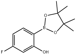 5-Fluoro-2-(4,4,5,5-tetramethyl-1,3,2-dioxaborolan-2-yl)phenol 구조식 이미지
