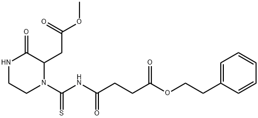 2-phenylethyl 4-({[2-(2-methoxy-2-oxoethyl)-3-oxo-1-piperazinyl]carbonothioyl}amino)-4-oxobutanoate Structure