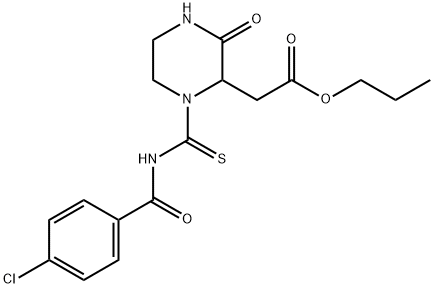 propyl (1-{[(4-chlorobenzoyl)amino]carbonothioyl}-3-oxo-2-piperazinyl)acetate 구조식 이미지