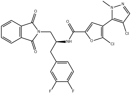 5-chloro-4-(4-chloro-2-methylpyrazol-3-yl)-N-[(2S)-1-(3,4-difluorophenyl)-3-(1,3-dioxoisoindol-2-yl)propan-2-yl]furan-2-carboxamide 구조식 이미지