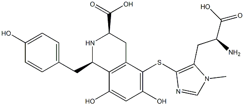 3-Isoquinolinecarboxylicacid,5-[[5-[(2S)-2-amino-2-carboxyethyl]-1-methyl-1H-imidazol-4-yl]thio]-1,2,3,4-tetrahydro-6,8-dihydroxy-1-[(4-hydroxyphenyl)methyl]-,(1R,3R)- Structure