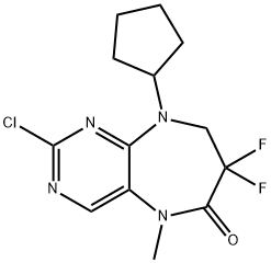 2-CHLORO-9-CYCLOPENTYL-7,7-DIFLUORO-5-METHYL-8,9-DIHYDRO-5H-PYRIMIDO[4,5-B][1,4]DIAZEPIN-6(7H)-ONE 구조식 이미지