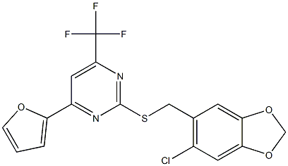 2-[(6-chloro-1,3-benzodioxol-5-yl)methylsulfanyl]-4-(furan-2-yl)-6-(trifluoromethyl)pyrimidine Structure