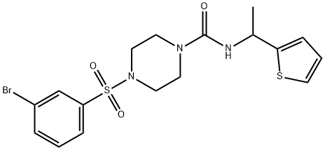 4-((3-bromophenyl)sulfonyl)-N-(1-(thiophen-2-yl)ethyl)piperazine-1-carboxamide 구조식 이미지