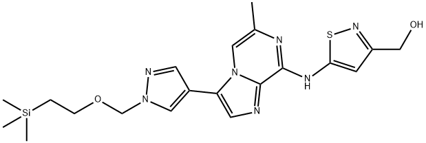 [5-[[6-methyl-3-[1-(2-trimethylsilylethoxymethyl)pyrazol-4-yl]imidazo[1,2-a]pyrazin-8-yl]amino]-1,2-thiazol-3-yl]methanol Structure