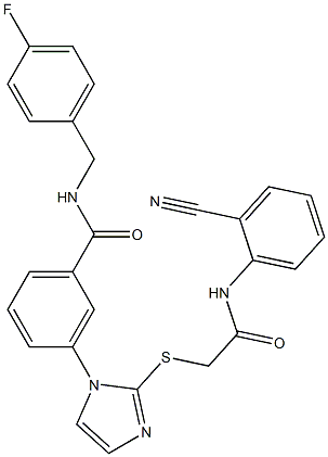 3-[2-[2-(2-cyanoanilino)-2-oxoethyl]sulfanylimidazol-1-yl]-N-[(4-fluorophenyl)methyl]benzamide Structure