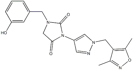 3-(1-((3,5-DIMETHYLISOXAZOL-4-YL)METHYL)-1H-PYRAZOL-4-YL)-1-(3-HYDROXYBENZYL)IMIDAZOLIDINE-2,4-DIONE 구조식 이미지