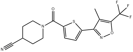 4-Piperidinecarbonitrile, 1-[[5-[4-methyl-5-(trifluoromethyl)-3-isoxazolyl]-2-thienyl]carbonyl]- 구조식 이미지