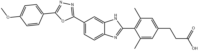 3-(4-(6-(5-(4-methoxyphenyl)-1,3,4-oxadiazol-2-yl)-1H-benzo[d]imidazol-2-yl)-3,5-dimethylphenyl)propanoic acid Structure