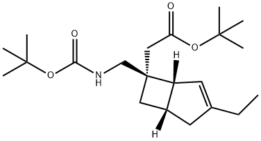 tert-butyl 2-((1R,5S,6S)-6-(((tert-butoxycarbonyl)amino)methyl)-3-ethylbicyclo[3.2.0]hept-3-en-6-yl)acetate Structure