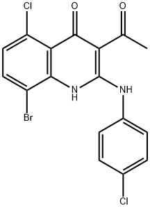 3-acetyl-8-bromo-5-chloro-2-(4-chloroanilino)-1H-quinolin-4-one 구조식 이미지