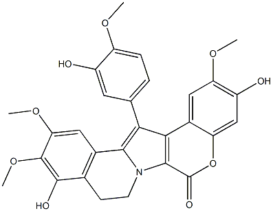 6H-[1]Benzopyrano[4',3':4,5]pyrrolo[2,1-a]isoquinolin-6-one,8,9-dihydro-3,10-dihydroxy-14-(3-hydroxy-4-methoxyphenyl)-2,11,12-trimethoxy- Structure