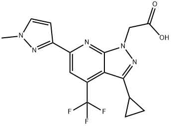 2-[3-Cyclopropyl-6-(1-methylpyrazol-3-yl)-4-(trifluoromethyl)pyrazolo[3,4-b]pyridin-1-yl]acetic acid Structure