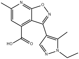 3-(1-Ethyl-5-methyl-pyrazol-4-yl)-6-methyl-isoxazolo[5,4-b]pyridine-4-carboxylic acid 구조식 이미지