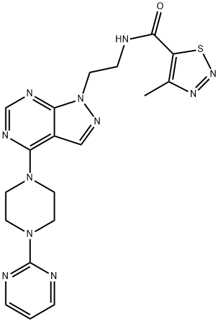 4-methyl-N-[2-[4-(4-pyrimidin-2-ylpiperazin-1-yl)pyrazolo[3,4-d]pyrimidin-1-yl]ethyl]thiadiazole-5-carboxamide Structure