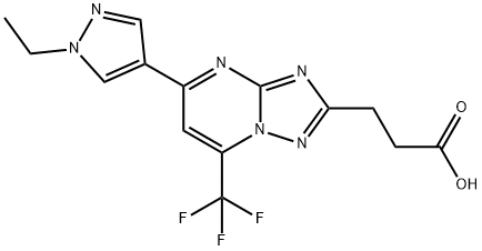 3-[5-(1-Ethylpyrazol-4-yl)-7-(trifluoromethyl)-[1,2,4]triazolo[1,5-a]pyrimidin-2-yl]propanoic acid 구조식 이미지