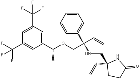 2-Pyrrolidinone, 5-[[[(1S)-1-[[(1R)-1-[3,5-bis(trifluoromethyl)phenyl]ethoxy]methyl]-1-phenyl-2-propen-1-yl]amino]methyl]-5-ethenyl-, (5R)- 구조식 이미지