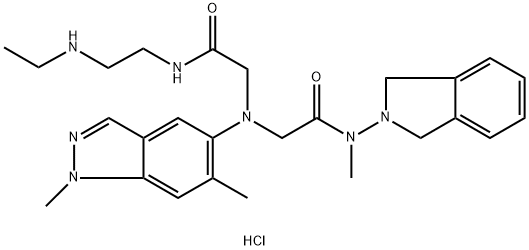 2-[{[(1,3-Dihydro-isoindol-2-yl)-methyl-carbamoyl]-methyl}-(1,6-dimethyl-1H-indazol-5-yl)-amino]-N-(2-ethylamino-ethyl)-acetamide Structure