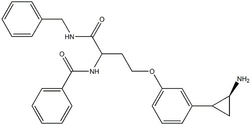 N-[(2S)-4-[3-(2-aminocyclopropyl)phenoxy]-1-(benzylamino)-1-oxobutan-2-yl]benzamide Structure