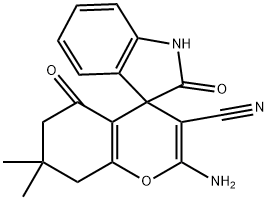 2-amino-7,7-dimethyl-2',5-dioxo-1',2',5,6,7,8-hexahydrospiro[chromene-4,3'-indole]-3-carbonitrile Structure