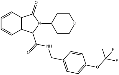 2,3-Dihydro-3-oxo-2-(tetrahydro-2H-pyran-4-yl)-N-[[4-(trifluoromethoxy)phenyl]methyl]-1H-Isoindole-1-carboxamide 구조식 이미지