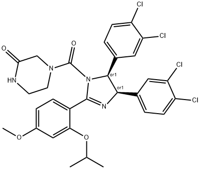 4-[(4S,5R)-4,5-bis(3,4-dichlorophenyl)-2-(4-methoxy-2-propan-2-yloxyphenyl)-4,5-dihydroimidazole-1-carbonyl]piperazin-2-one Structure