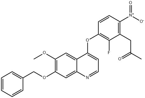 1-[2-Fluoro-3-[[6-methoxy-7-(phenylmethoxy)-4-quinolinyl]oxy]-6-nitrophenyl]-2-propanone 구조식 이미지