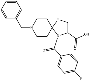8-benzyl-4-(4-fluorobenzoyl)-1-oxa-4,8-diazaspiro[4.5]decane-3-carboxylic acid Structure