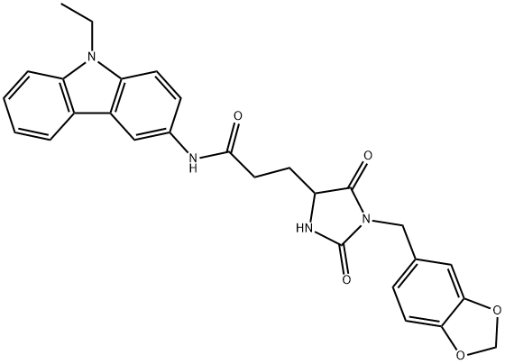 3-[1-(1,3-benzodioxol-5-ylmethyl)-2,5-dioxoimidazolidin-4-yl]-N-(9-ethylcarbazol-3-yl)propanamide Structure