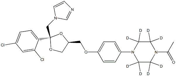 1-[2,2,3,3,5,5,6,6-octadeuterio-4-[4-[[(2R,4S)-2-(2,4-dichlorophenyl)-2-(imidazol-1-ylmethyl)-1,3-dioxolan-4-yl]methoxy]phenyl]piperazin-1-yl]ethanone Structure