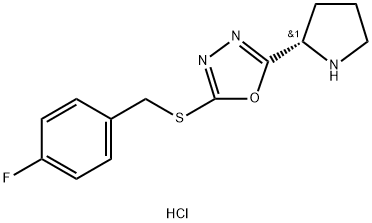 2-{[(4-fluorophenyl)methyl]sulfanyl}-5-[(2S)-pyrrolidin-2-yl]-1,3,4-oxadiazole hydrochloride Structure