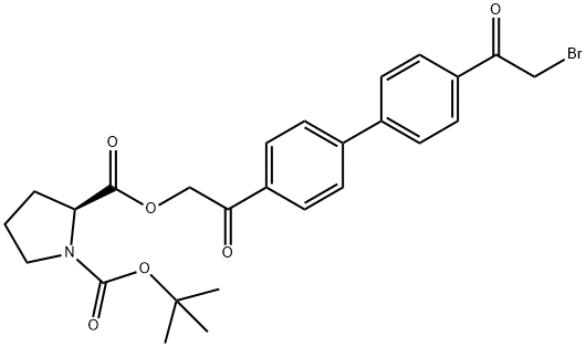 (S)-2-(2-(4'-(2-bromoacetyl)-[1,1'-biphenyl]-4-yl)-2-oxoethyl) 1-tert-butyl pyrrolidine-1,2-dicarboxylate Structure