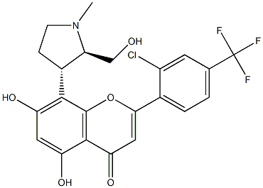 2-[2-chloro-4-(trifluoromethyl)phenyl]-5,7-dihydroxy-8-[(2R,3S)-2-(hydroxymethyl)-1-methylpyrrolidin-3-yl]chromen-4-one Structure