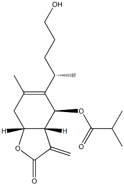 Propanoic acid, 2-methyl-, (3aR,4S,7aR)-2,3,3a,4,7,7a-hexahydro-5-[(1S)-4-hydroxy-1-methylbutyl]-6-methyl-3-methylene-2-oxo-4-benzofuranyl ester Structure