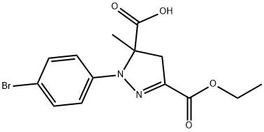 1-(4-bromophenyl)-3-(ethoxycarbonyl)-5-methyl-4,5-dihydro-1H-pyrazole-5-carboxylic acid 구조식 이미지