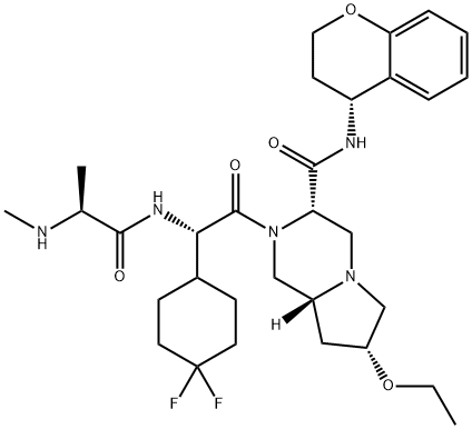 (3S,7R,8aR)-2-[(2S)-2-(4,4-difluorocyclohexyl)-2-[[(2S)-2-(methylamino)propanoyl]amino]acetyl]-N-[(4R)-3,4-dihydro-2H-chromen-4-yl]-7-ethoxy-3,4,6,7,8,8a-hexahydro-1H-pyrrolo[1,2-a]pyrazine-3-carboxamide Structure