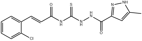 (E)-3-(2-chlorophenyl)-N-[[(5-methyl-1H-pyrazole-3-carbonyl)amino]carbamothioyl]prop-2-enamide Structure