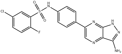 N-[4-(3-amino-2H-pyrazolo[3,4-b]pyrazin-6-yl)phenyl]-5-chloro-2-fluorobenzenesulfonamide Structure