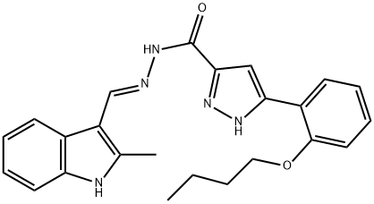 (E)-3-(2-butoxyphenyl)-N-((2-methyl-1H-indol-3-yl)methylene)-1H-pyrazole-5-carbohydrazide Structure