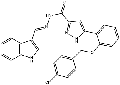 (E)-N-((1H-indol-3-yl)methylene)-3-(2-((4-chlorobenzyl)oxy)phenyl)-1H-pyrazole-5-carbohydrazide 구조식 이미지