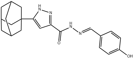 3-((1S,3s)-adamantan-1-yl)-N-((E)-4-hydroxybenzylidene)-1H-pyrazole-5-carbohydrazide Structure