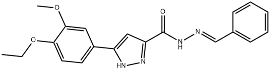 (E)-N-benzylidene-3-(4-ethoxy-3-methoxyphenyl)-1H-pyrazole-5-carbohydrazide Structure