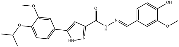 (E)-N-(4-hydroxy-3-methoxybenzylidene)-3-(4-isopropoxy-3-methoxyphenyl)-1H-pyrazole-5-carbohydrazide 구조식 이미지