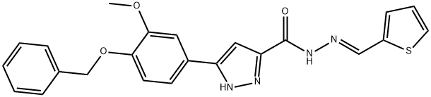 (E)-3-(4-(benzyloxy)-3-methoxyphenyl)-N-(thiophen-2-ylmethylene)-1H-pyrazole-5-carbohydrazide Structure