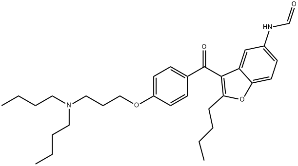 N-[2-Butyl-3-[4-[3-(dibutylamino)propoxy]benzoyl]-5-benzofuranyl]formamide 구조식 이미지