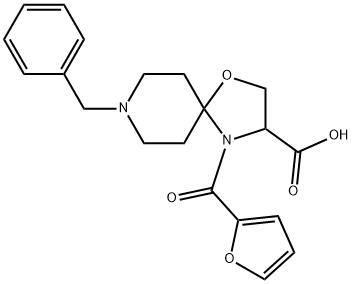 8-benzyl-4-(furan-2-carbonyl)-1-oxa-4,8-diazaspiro[4.5]decane-3-carboxylic acid 구조식 이미지