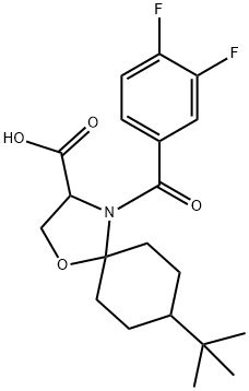 8-tert-butyl-4-(3,4-difluorobenzoyl)-1-oxa-4-azaspiro[4.5]decane-3-carboxylic acid 구조식 이미지