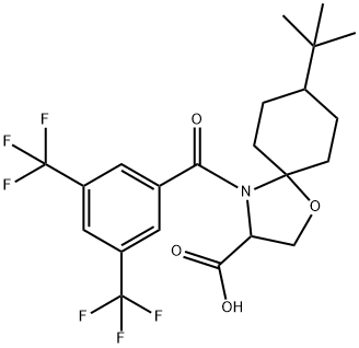 4-[3,5-bis(trifluoromethyl)benzoyl]-8-tert-butyl-1-oxa-4-azaspiro[4.5]decane-3-carboxylic acid 구조식 이미지